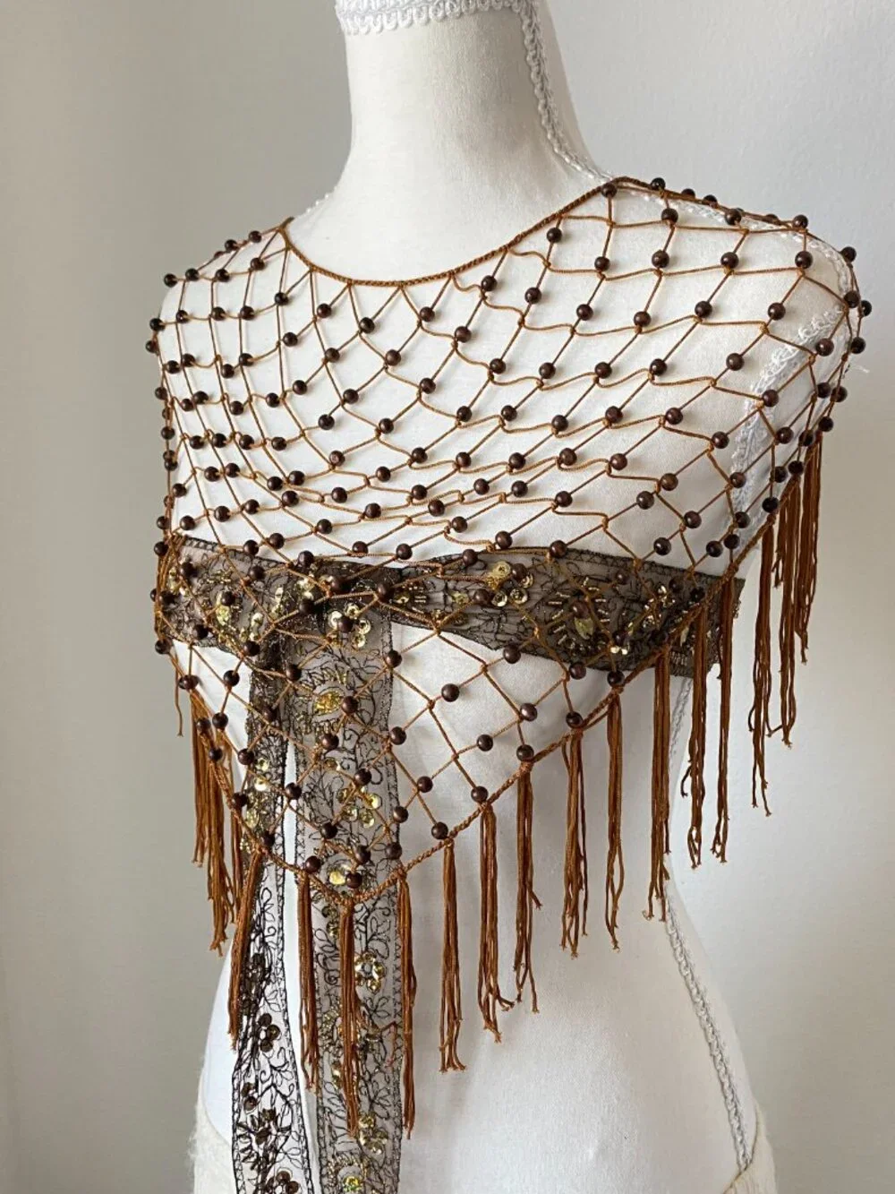 Boho Brown Beaded Hip Scarf & Fringe Belt